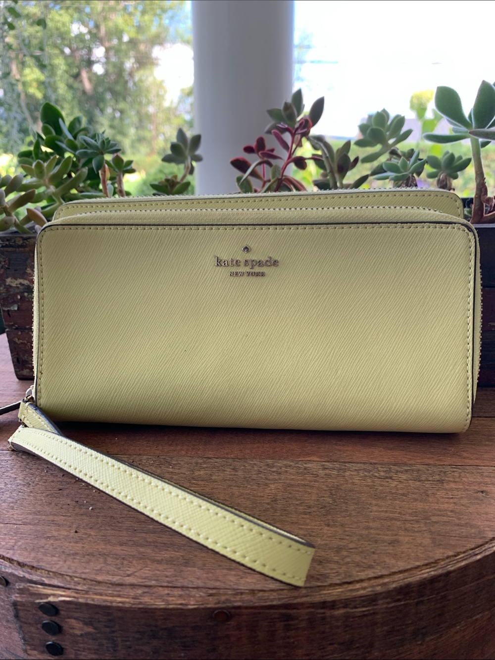kate spade lemon-lime Saffiano Zip-Around Wristlet Wallet